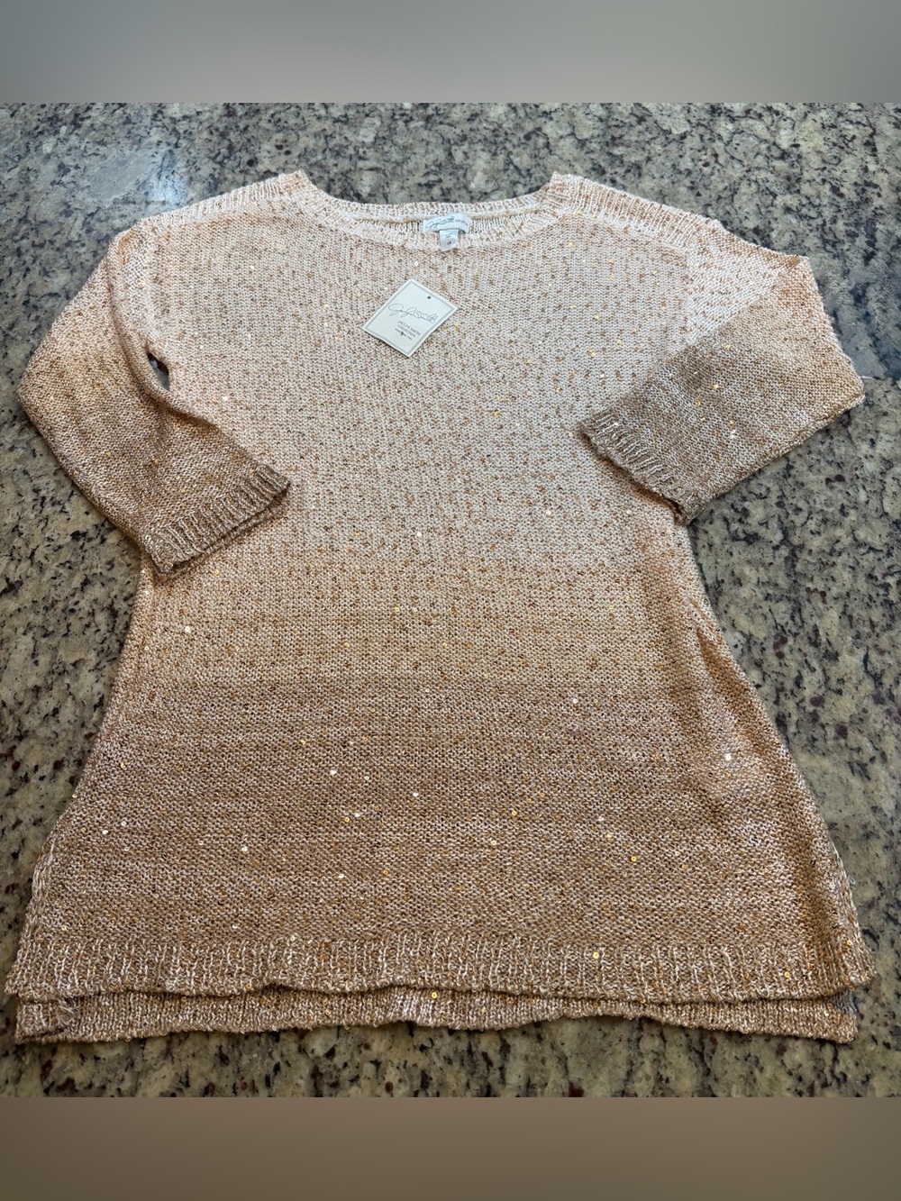 Jaclyn Smith Gold Sequin Ombre Crewneck Sweater